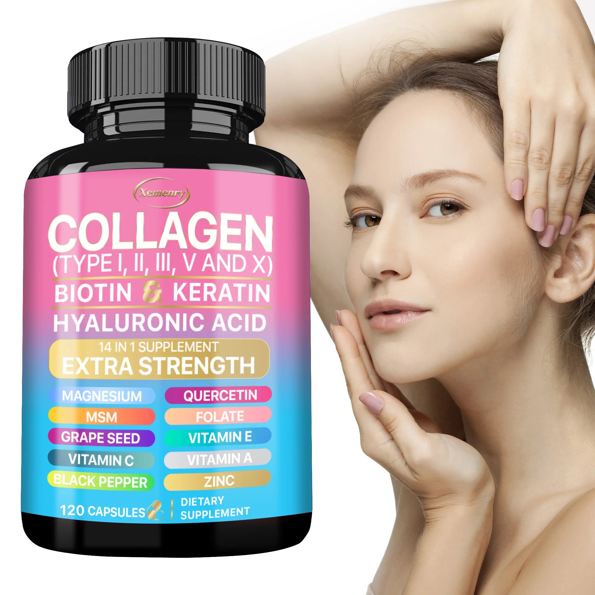 Supplément de collagène - Anti-âge, antioxydant, soutient la santé de la peau, augmente l'immunité et maintient le bien-être global