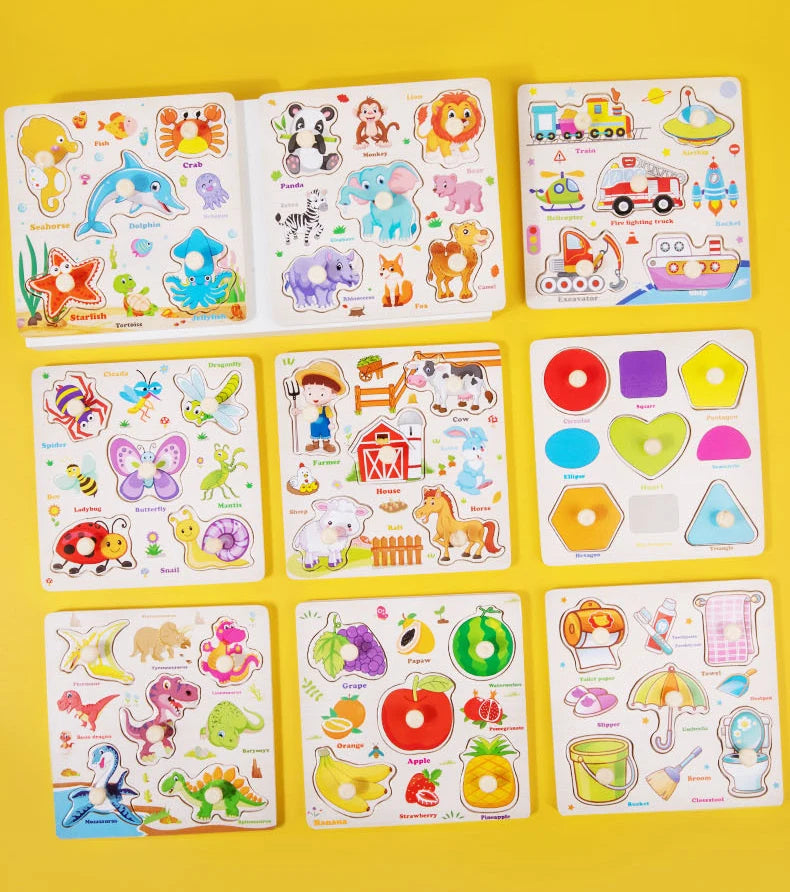 Jouets Montessori pour bébé, Puzzle 3d en bois, dessin animé, Intelligence animale, jouets éducatifs d'apprentissage précoce pour enfants