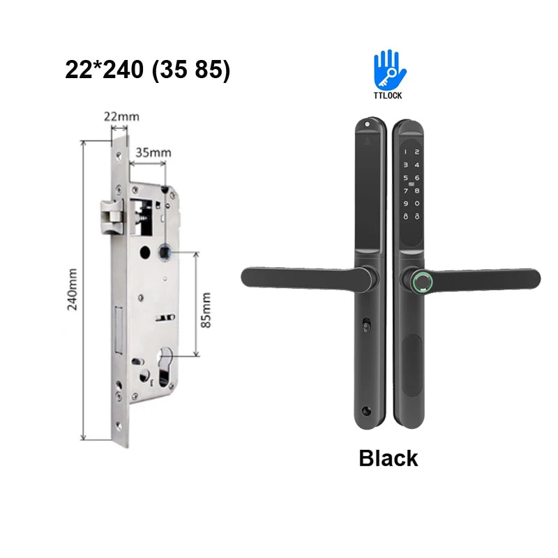 Serrure intelligente pour porte coulissante, étanche, mince, 2.8CM, mot de passe par empreinte digitale, carte IC, clé, compatible avec l'application TTlock et l'en-tête biométrique Alexa