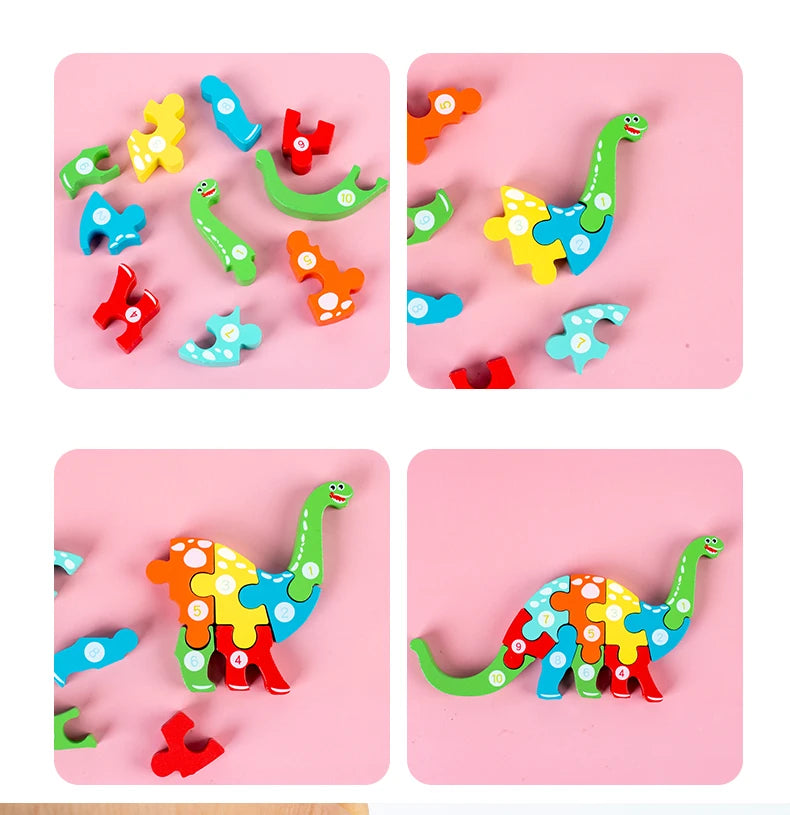 Puzzles en bois Montessori pour enfants, jouets pour tout-petits de 2 à 3 et 4 ans, jouet dinosaure