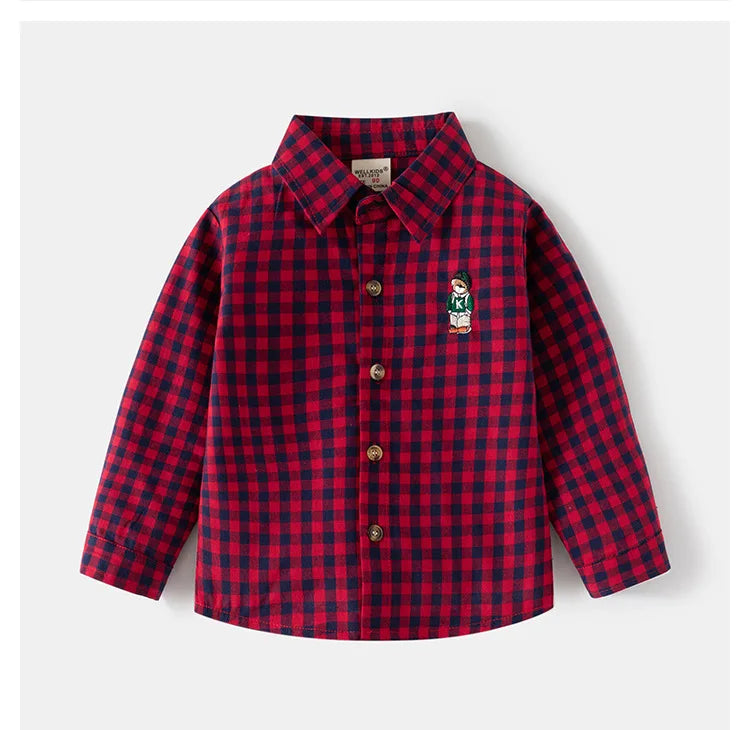 Chemises à manches longues en coton pour enfants, chemisier à carreaux, haut décontracté, vêtements pour bébé, col, garçons, 2-7 ans, nouveau, 2025