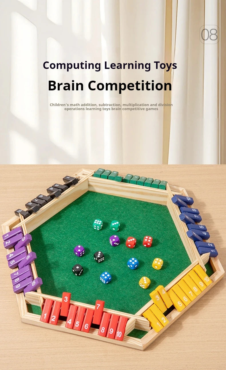 Six-sided flipping game, wooden number game, dice game in a box - parent-child board game, bar party game, leisure game
