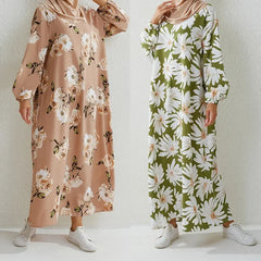 Women's Pop Eid Muslim Abaya Ramadan Moroccan Arabic Pockets Long Floral Dress Dubai Caftan Islamic Abayas Zippers Casual Dresses
