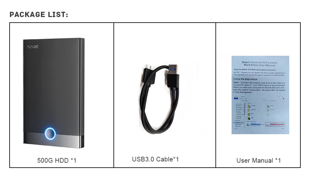 KINHANK Super Console X Retrobat HDD de jeu 500G avec 60000 jeux pour 70 émulateurs PS2/PS1/PSP/DC/N64 Plug and Play pour Windows
