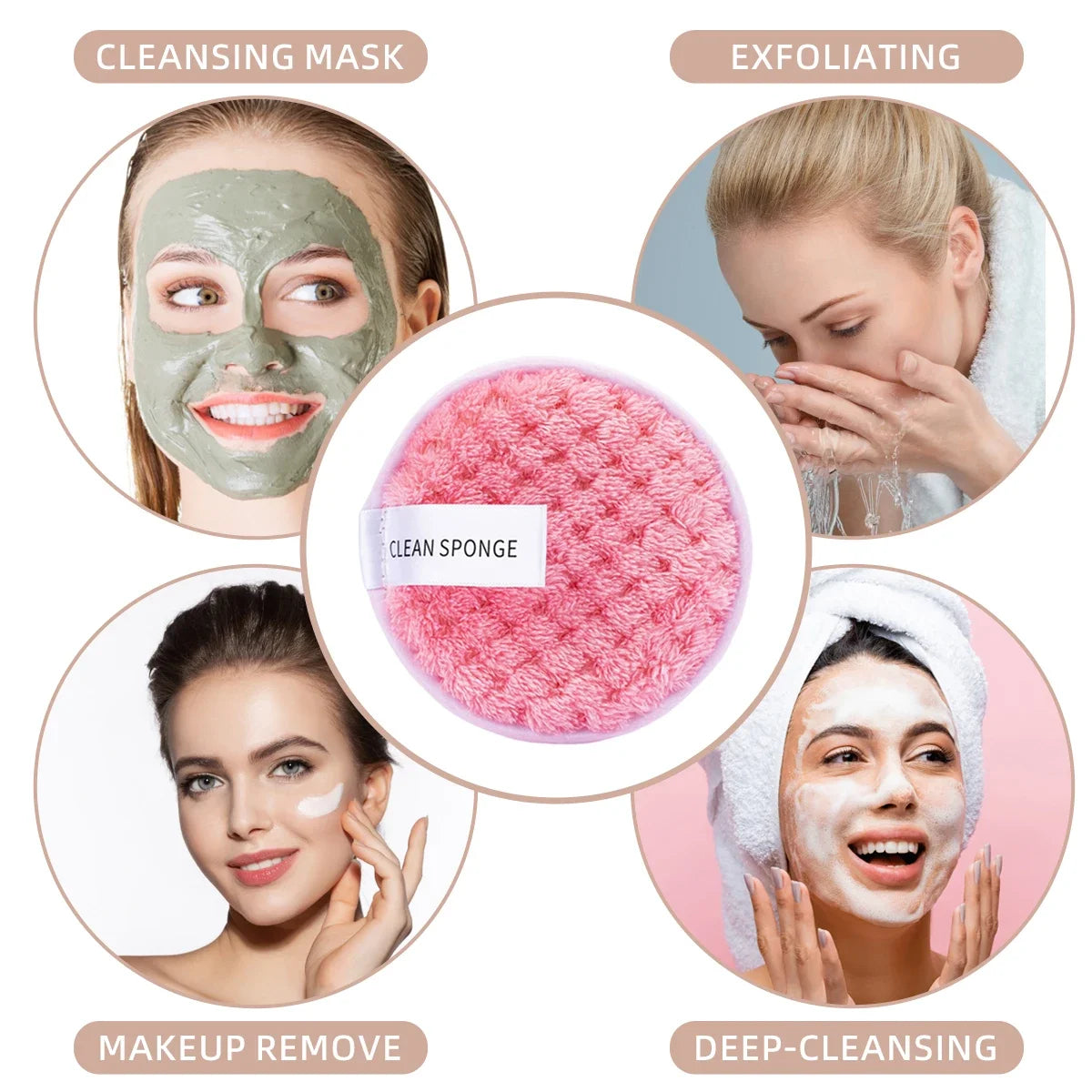 Tampon de coton en microfibre démaquillant, cosmétiques, serviette de maquillage lavable, éponge de nettoyage, outil de soins de la peau, gant de toilette, 1/4 pièces