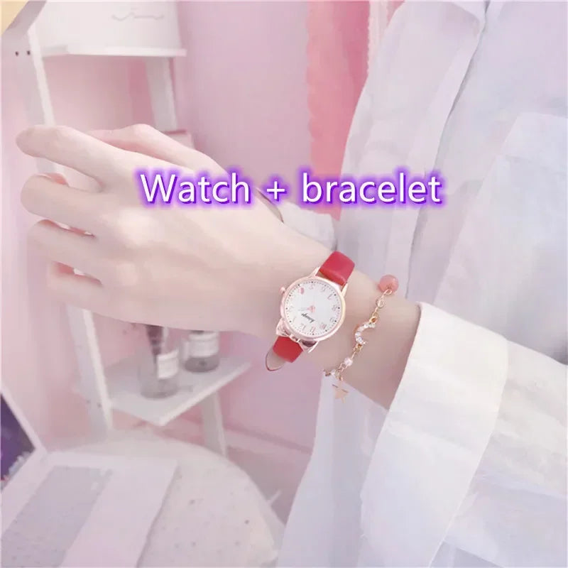Nouvelle mode enfants amour cadran numérique enfants montre ensemble bracelet en cuir montres à Quartz enfant filles horloge enfants cadeau montre (sans boîte)