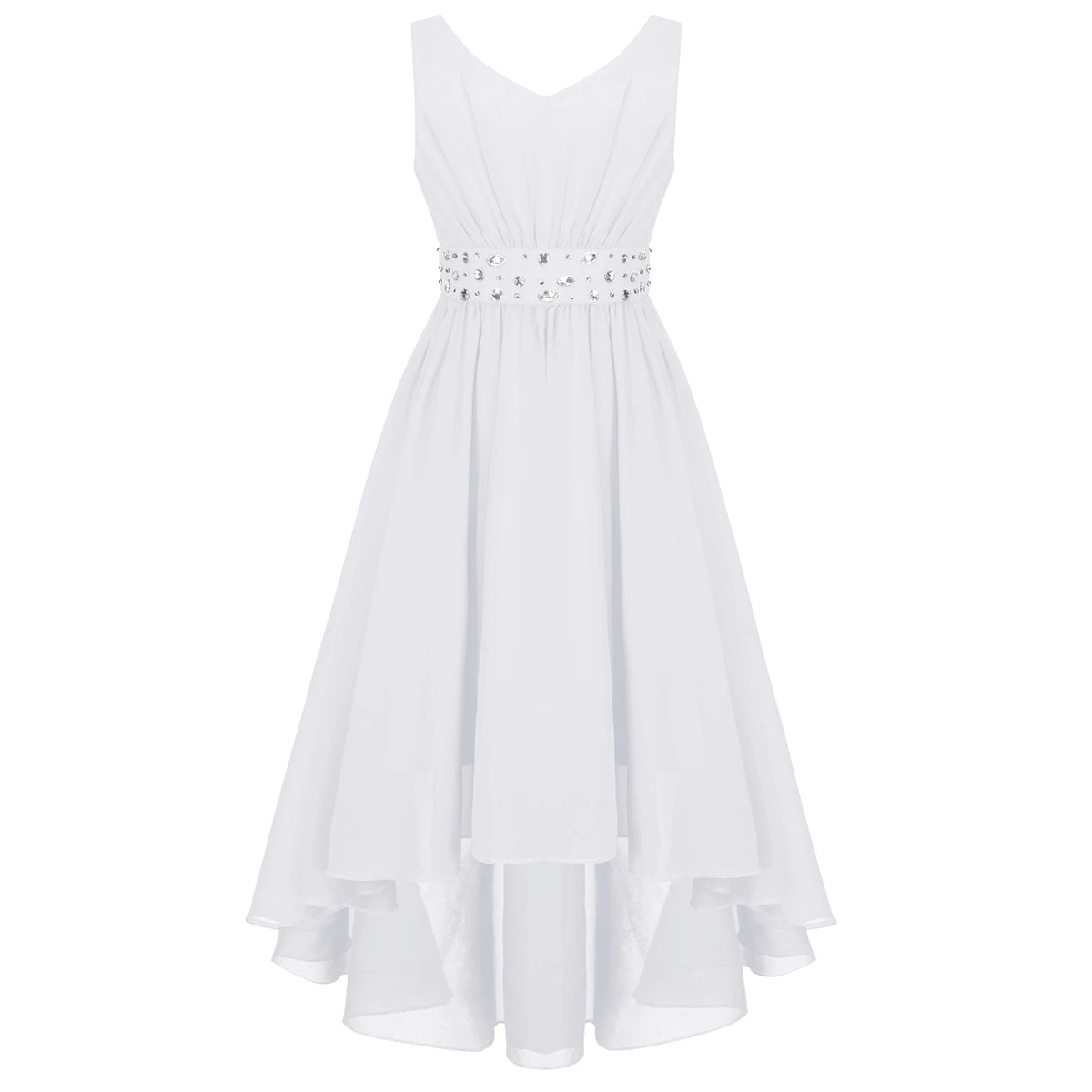 Robe perlée pour filles, élégante, brillante, rose, pour adolescentes, pour cérémonie de première Communion, ourlet Hi-Lo, fleur de demoiselle d'honneur