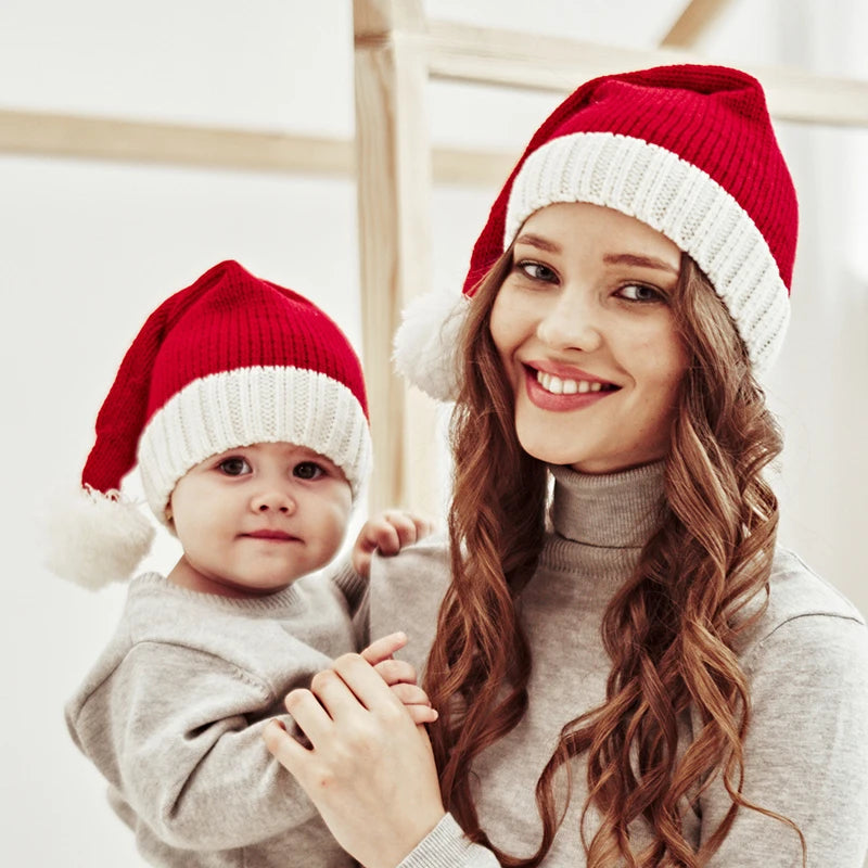 Chapeau de noël tricoté pour bébé, mignon, pompon, bonnet doux pour adulte et enfant, chapeau de père noël, cadeau du nouvel an pour enfant, décoration de noël 2023