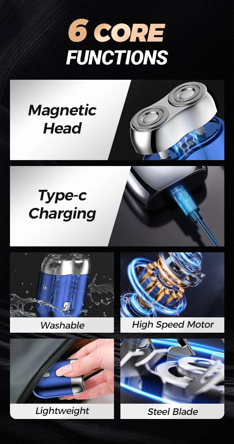 2025 nouveau Mini rasage électrique Double tête amélioré aspiration magnétique hommes USB Rechargeable Portable étanche rasoir