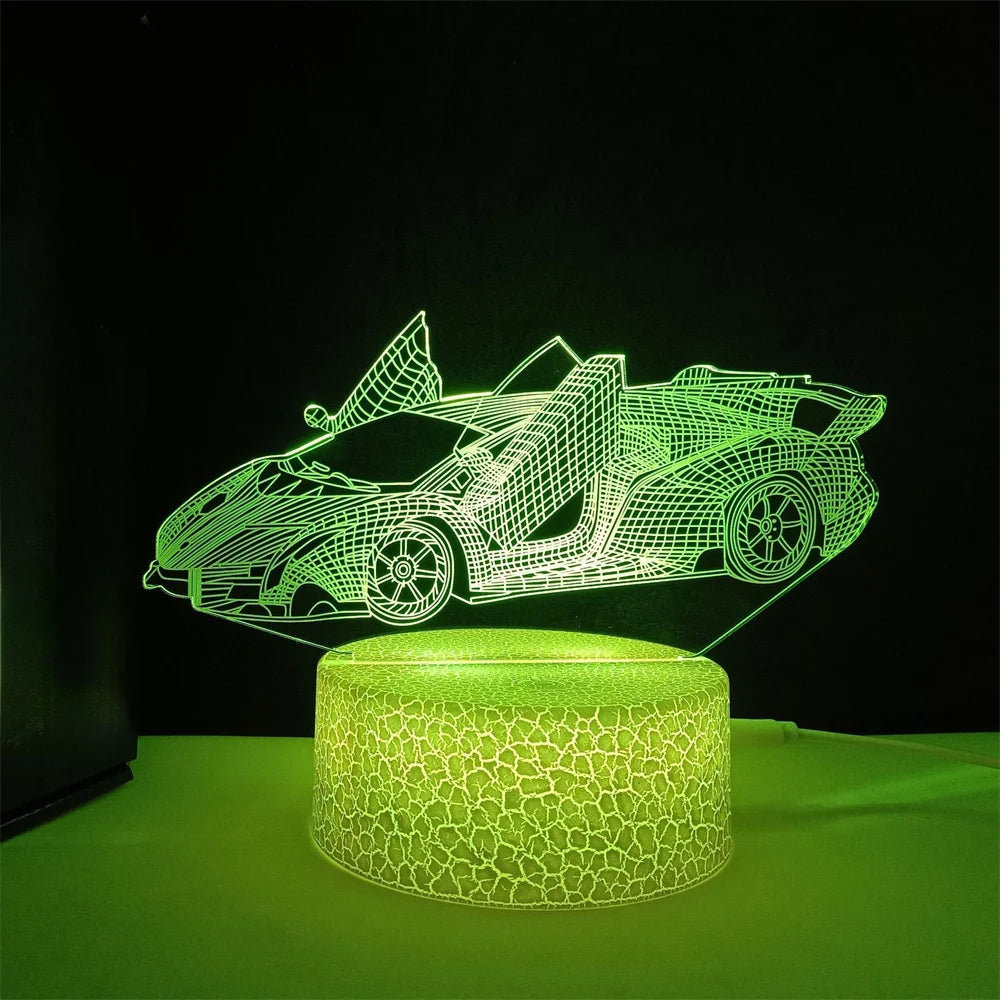 Veilleuse de voiture de course pour garçons, lampe d'illusion LED 3D, 16 couleurs, décoration de chambre à coucher à distance, lampe de chevet, cadeau de noël et d'anniversaire pour enfants