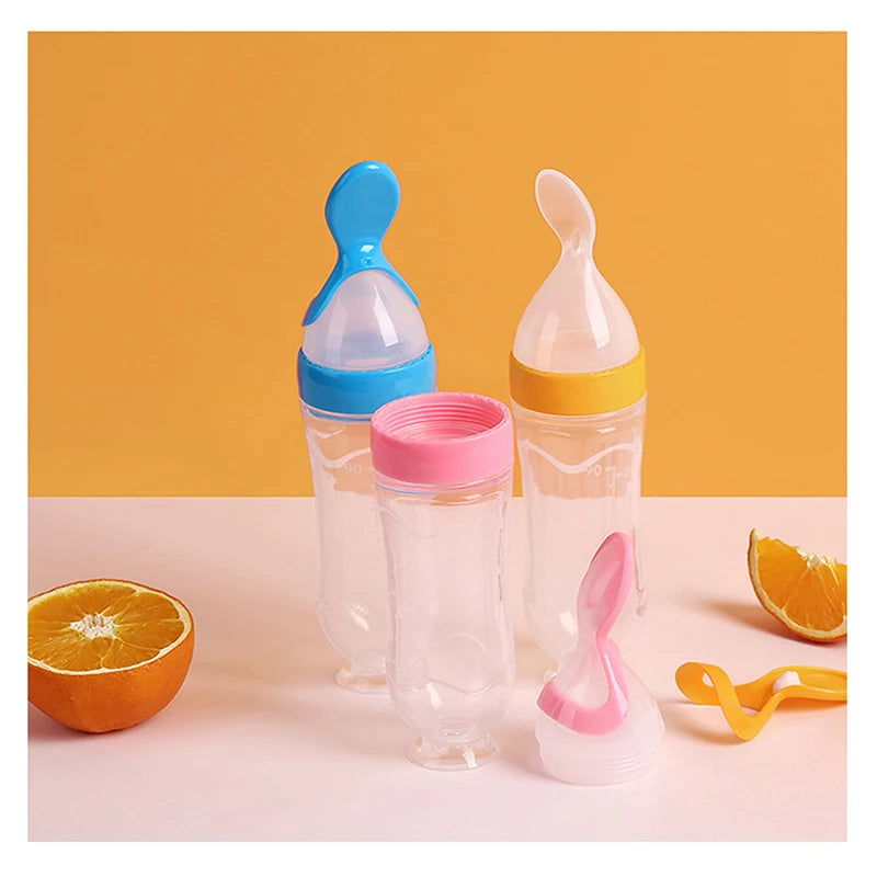 BiSantos à presser en silicone pour bébé, cuillère d'entraînement pour nouveau-né, mangeoire à céréales pour bébé, supplément alimentaire, ustensiles sûrs