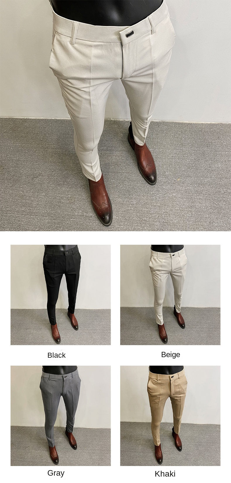 Men's Suit Formal Trousers, Men's Stretch Slim Fit Solid Color Casual Outfit Full Length Trousers, Fashion New Men's Clothing
