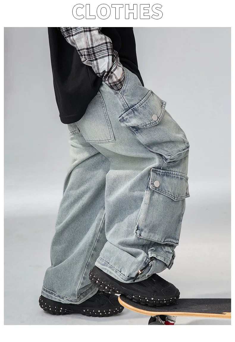 Jean ample à jambes larges pour garçons, pantalon de travail pour enfants moyens et grands, coupe confortable, printemps-automne
