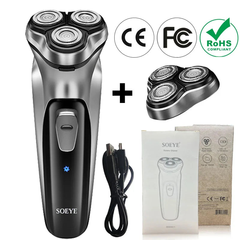 Rasoir électrique pour hommes rasoir électrique SOEYE rasoir pour hommes lame flottante 3D tondeuse à barbe Recharge USB Machine de coupe de cheveux
