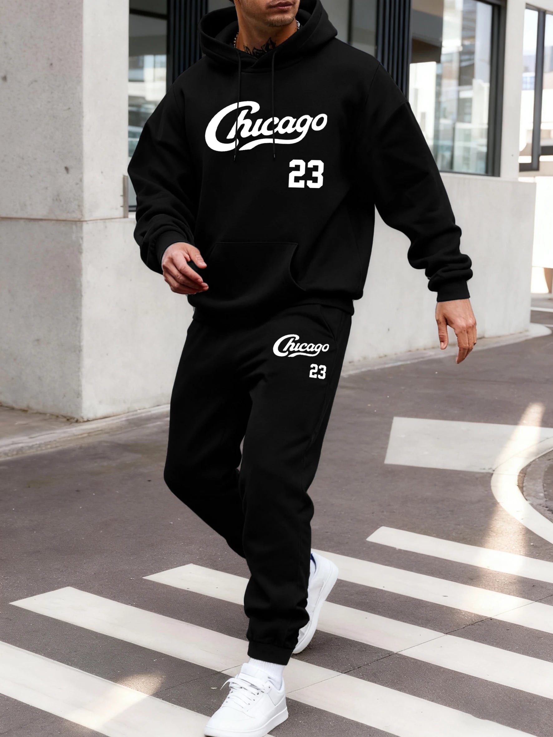Chicago numéro 23 imprimé ensemble à capuche hommes Sport décontracté sweat poche rue hauts automne polaire pantalons de survêtement tout-Match pantalons confortables