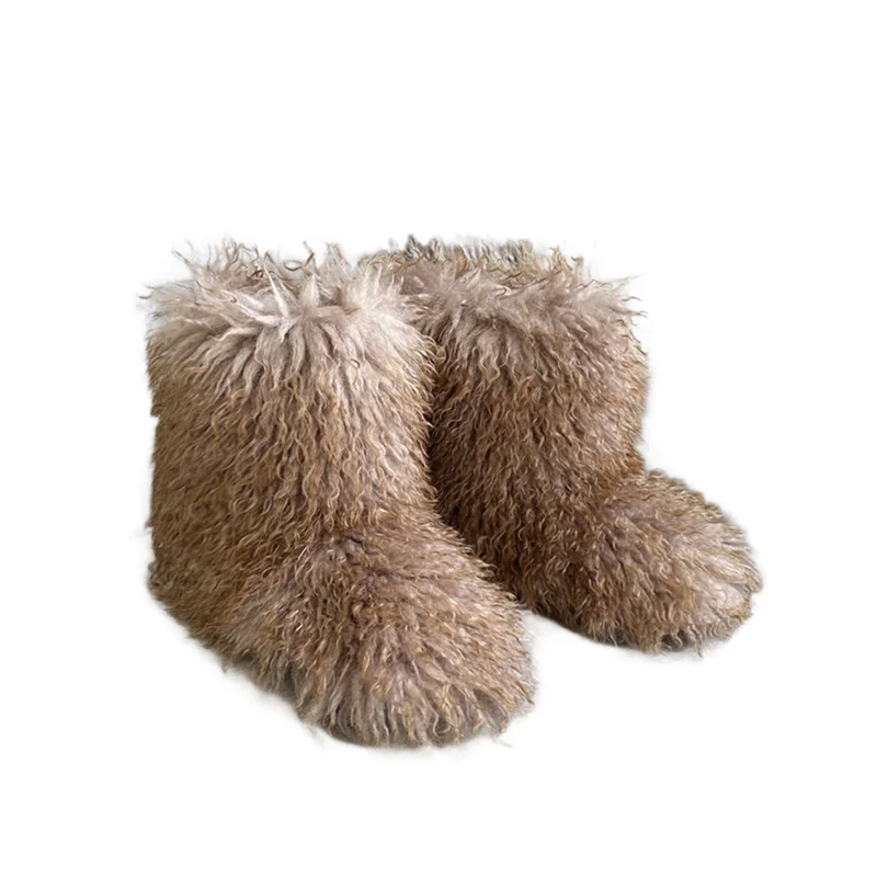 Nouveau Hiver fourrure une pièce fourrure de raton laveur femme bottes de neige chaussures de fourrure en plein air mi jambe bottes