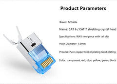 RJ45 CAT7 Ethernet connector, 50U 8P8C shielded Cat 7 network connector, 1.5mm wire diameter with boot