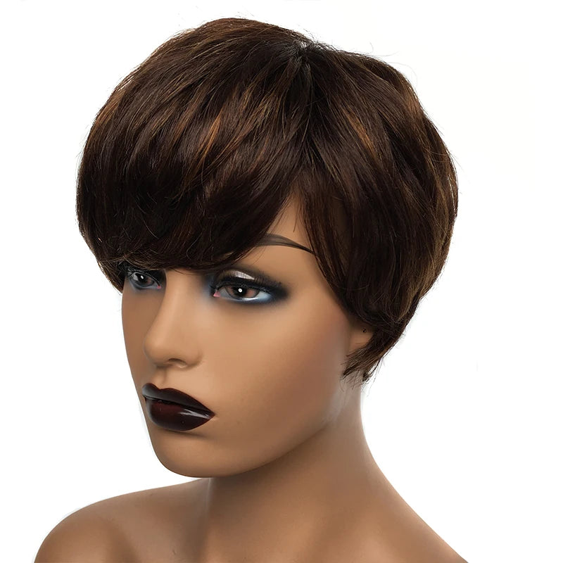 Cheap short human hair wigs, bob pixie cut human hair wig for women, Brazilian hair human hair wig, colored wig with bangs
