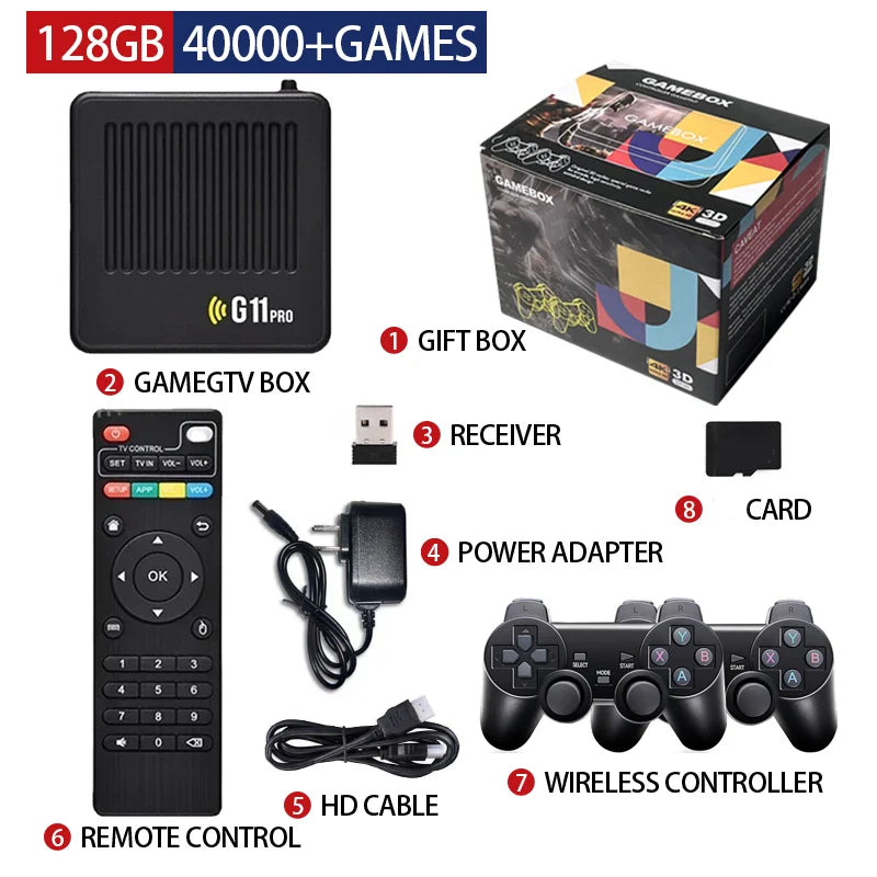G11 Pro Game Box 4K HD TV Game Stick Console de jeu vidéo 128G intégré 40000 jeux rétro lecteur de jeu Portable manette de jeu sans fil