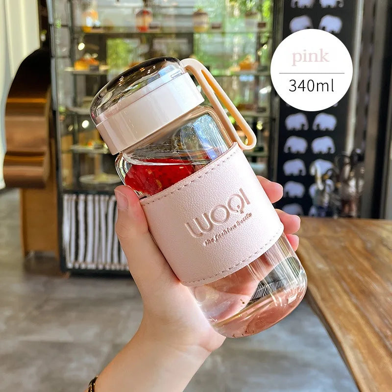 Bouteille en verre Portable de 340ML et 480ML, mignonne, résistante à la chaleur, pour boire de l'eau froide, du jus de thé, avec couvercle à vis, filet filtrant facile à transporter