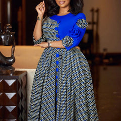 Robes élégantes pour femmes, mode africaine, manches 3/4, fête d'anniversaire, nouvelle Robe Chic à carreaux de fleurs 3D, Robe de soirée trapèze, automne 2025