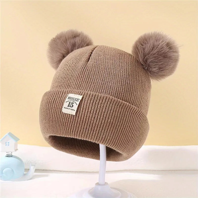 Bonnet en tricot avec pompon pour enfants chapeaux chauds pour bébés chapeau pour enfants accessoires pour garçons et filles document solide automne et hiver