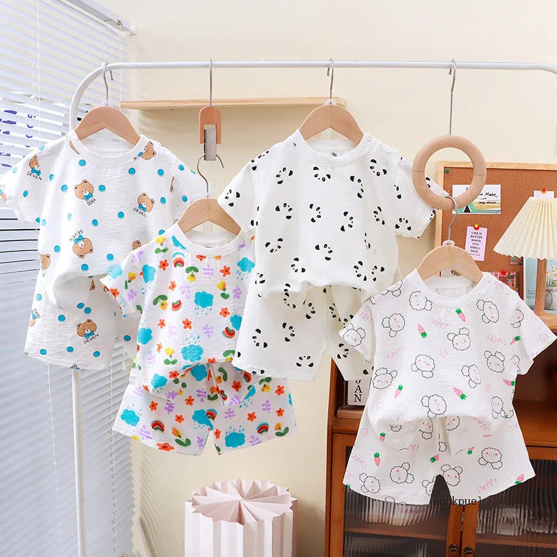 Costume pour enfants, vêtements pour filles, t-shirt à manches courtes + Short, dessin animé, ensemble d'été pour bébés garçons