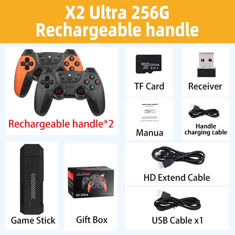X2 Ultra video game console, dual wireless controllers, retro games, Christmas gift, only 2.4G, 4K HD30000, 128G