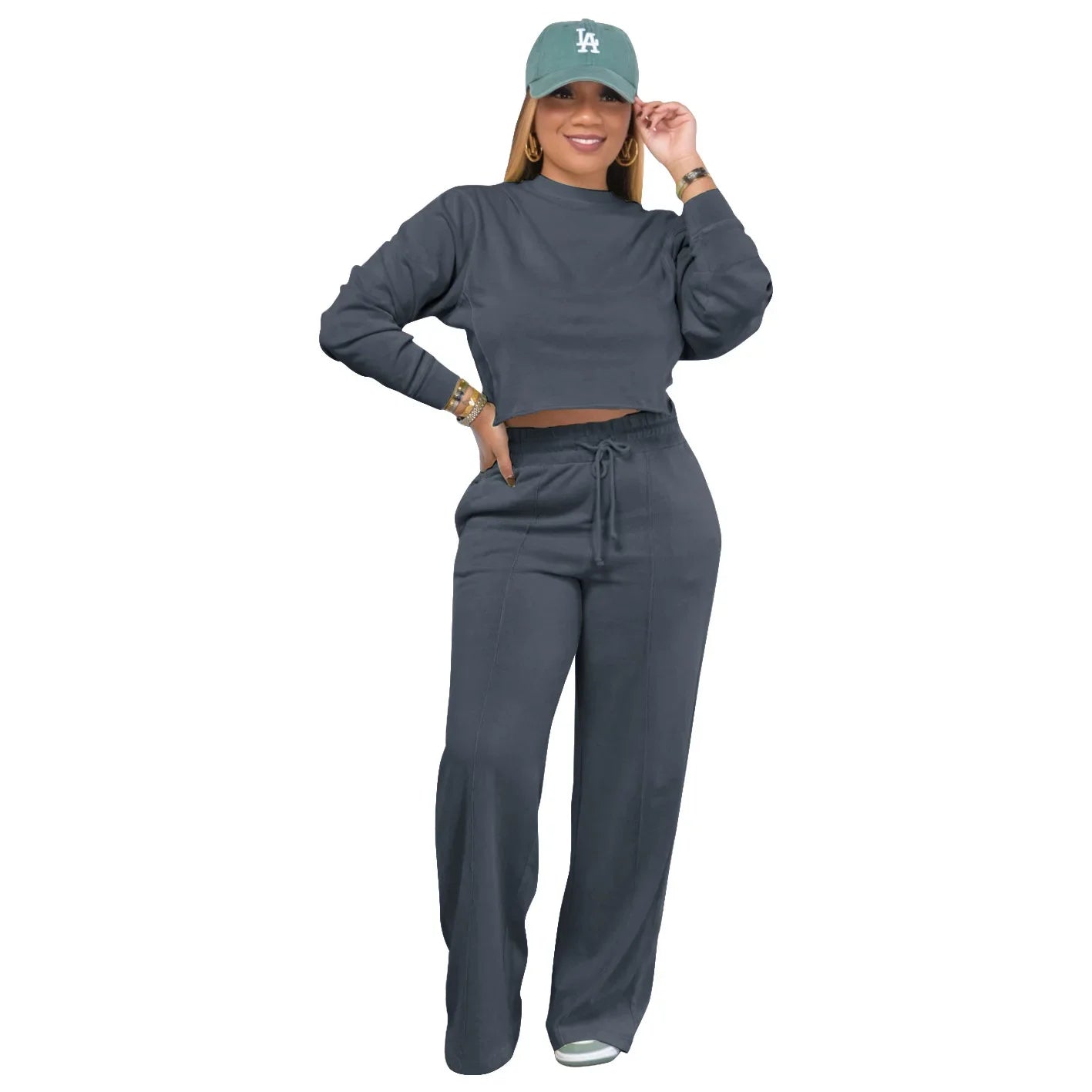 Ensemble de vêtements pour femmes, pull + pantalon, 2 pièces, costumes d'hiver épais et chauds, couleur unie, survêtement décontracté
