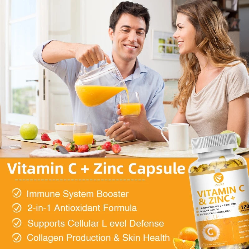 Vitamine C 1000 mg avec zinc 20 mg 120 gélules Supplément de diétérie vitamine |   Vegan sans OGM et sans gluten