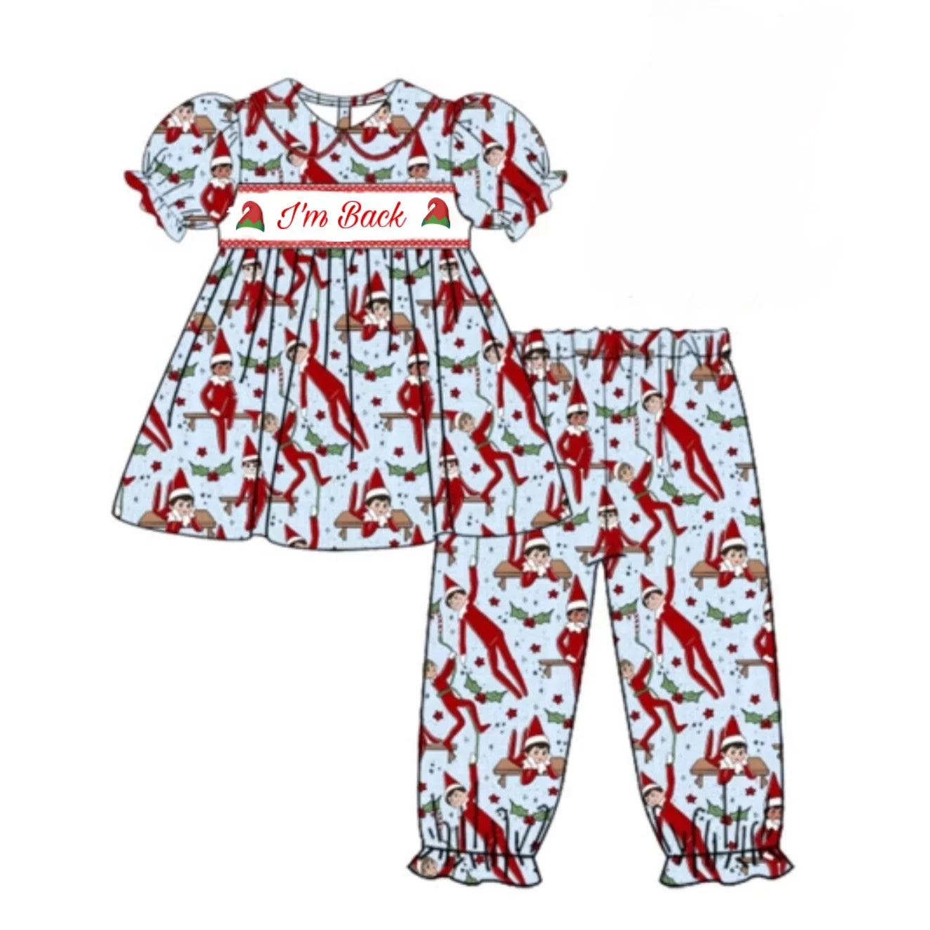 Vêtements pour hommes en pain d'épice pour enfants, manches courtes, pantalon imprimé elfe de dessin animé, ensemble de noël pour filles et garçons, vente en gros