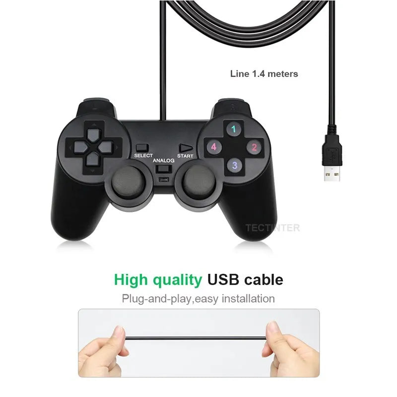 Manette de jeu filaire USB pour WinXP/Win7/Win8/Win10, Joypad pour PC Windows, ordinateur portable, Joystick de jeu noir