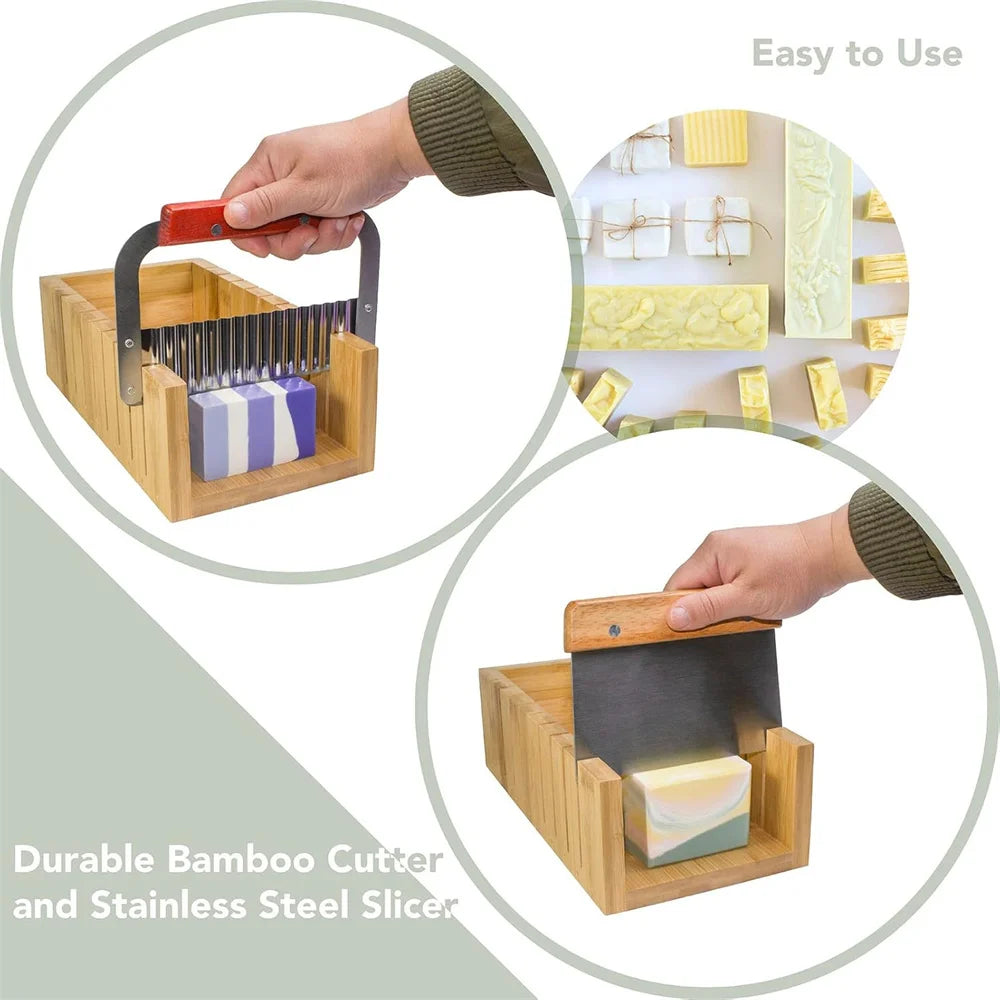 Kit de fabrication de savon fait à la main, boîte de découpe en bambou et boîte intérieure avec moule en Silicone, coupe droite en acier inoxydable et coupe ondulée, bricolage