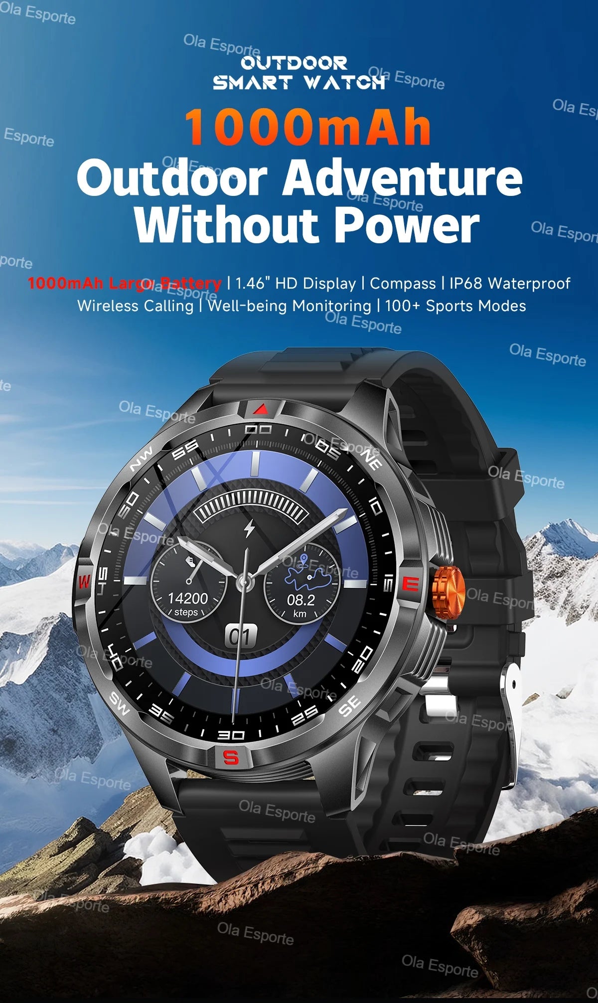 Montre intelligente 2025 boussole étanche surveillance de la santé et du sommeil grande capacité de batterie plus de 100 Modes de Sport hommes femmes Smartwatch en plein air
