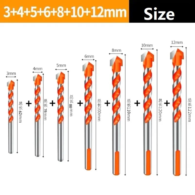 Jeu de forets à percussion en carbure, outils de forage multifonctionnels pour trous triangulaires 3-12mm pour le perçage de carreaux de verre, de céramique, de béton et de briques