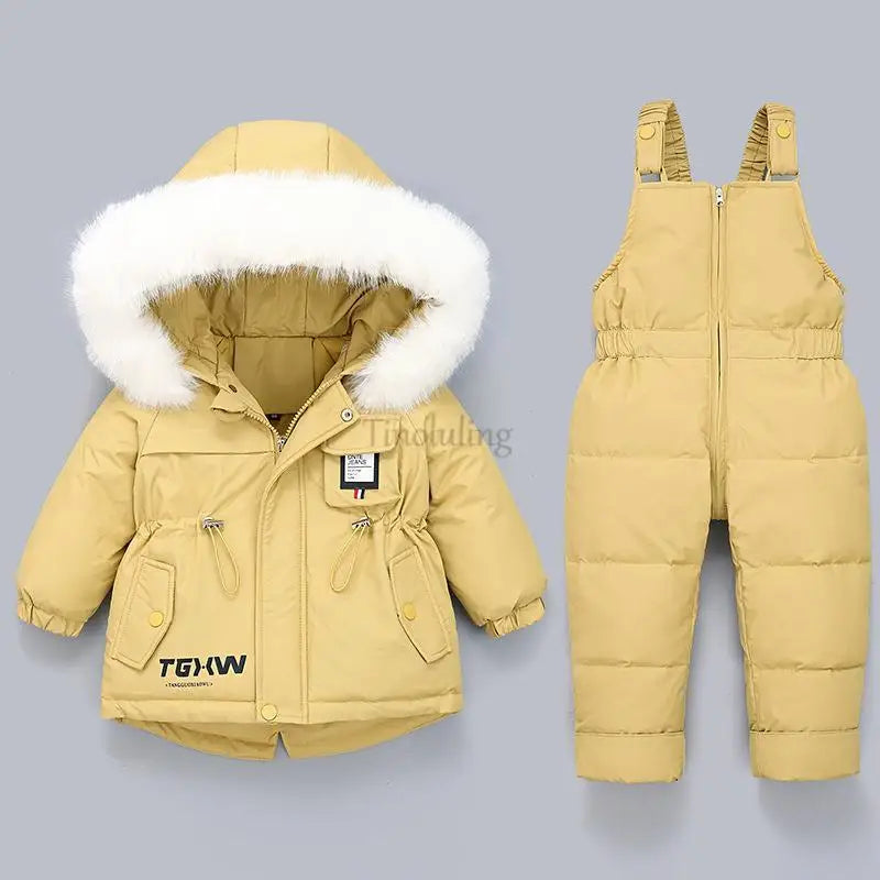 Ensembles de vêtements pour tout-petits, combinaisons de neige d'hiver pour bébés filles, doudounes chaudes, combinaisons à capuche en fourrure optique, combinaisons trempées, 0-3 ans