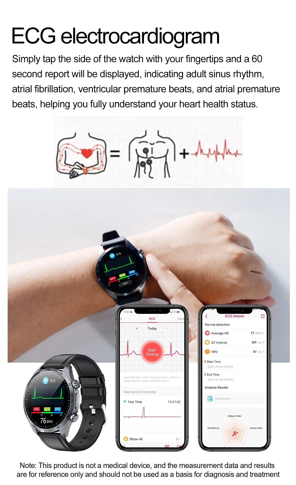 2025 nouvelle montre intelligente hommes pour huawei pression artérielle santé montre CES sommeil pulsé thérapeutique acide urique lipides sanguins graisse corporelle