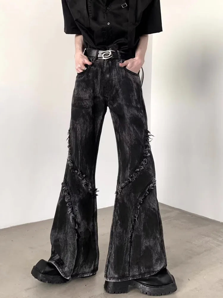 Jean Délavé Noir pour Homme, Streetwear, Baggy, Empilé, Évasé, Vintage, Années 90, 2025