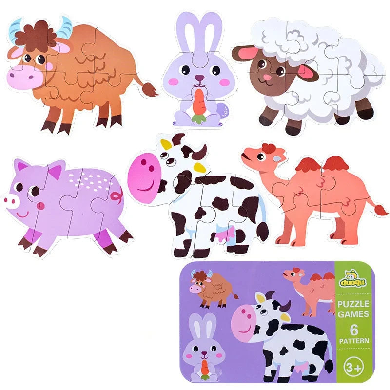 Puzzle en bois pour bébé jouets Montessori dos boîte en fer pour enfants de 2 3 et 4 ans