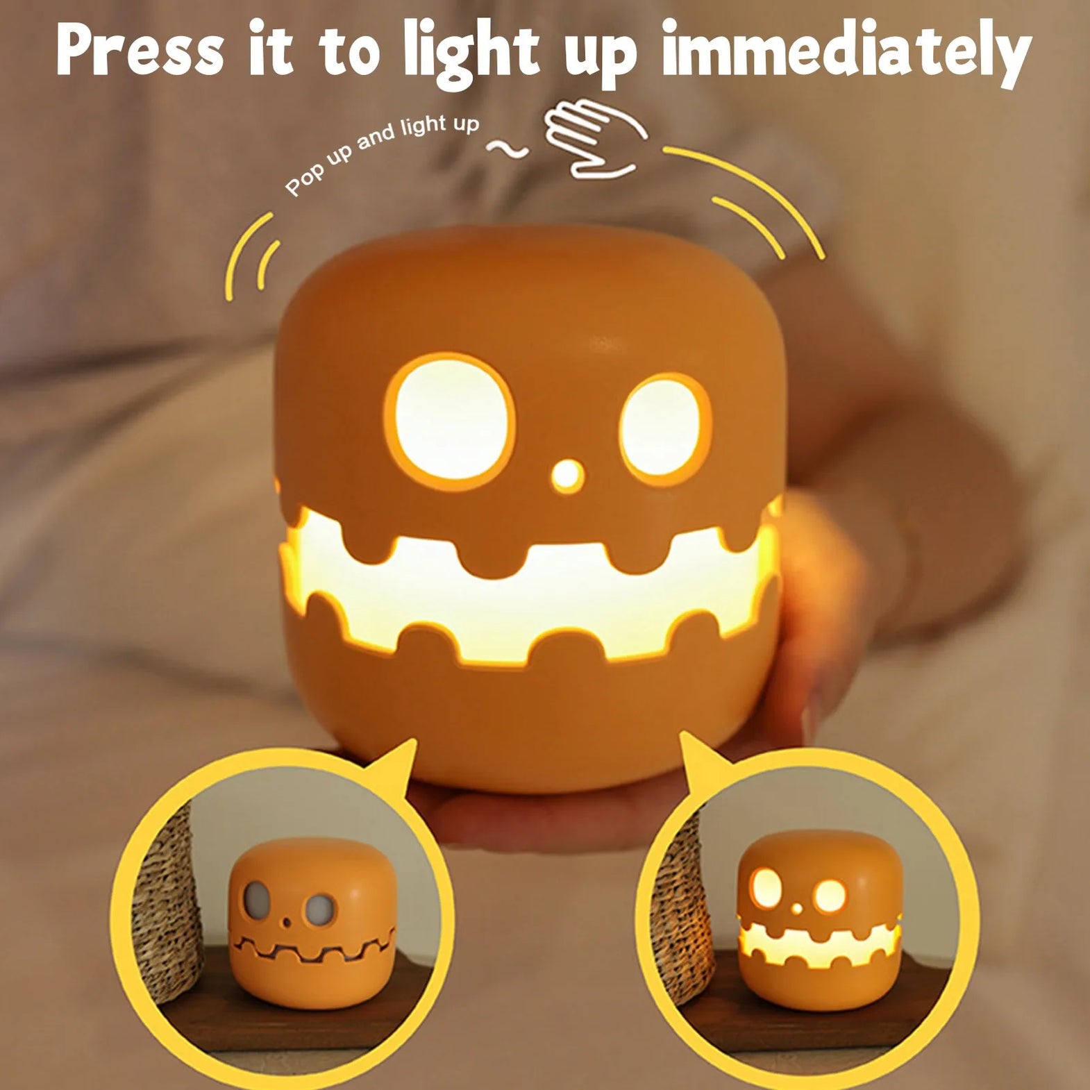 Cartoon Ghost Face Night Light, Cute Halloween Bedside Lamp, Rechargeable for Kids' Room Decoration