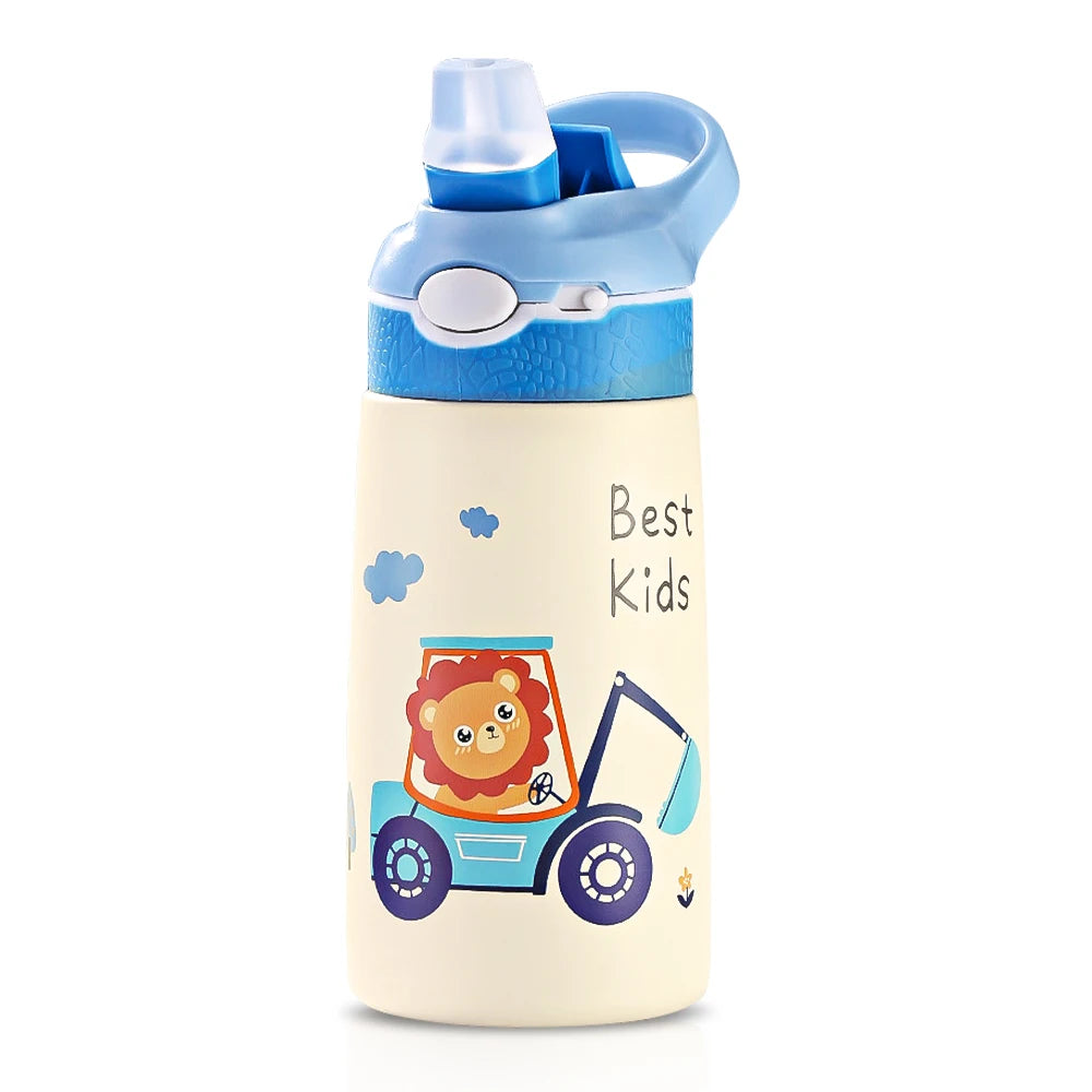 400ML enfants bouteille d'eau dessin animé Animal tasse pour enfants avec paille en acier inoxydable flaques sous vide bouteille Thermos tasse thermique tasses