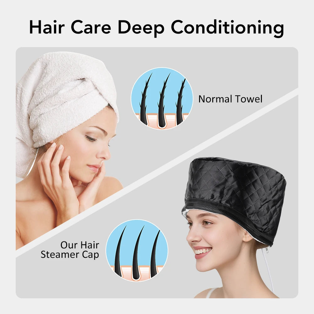 Bonnet chauffant SPA pour cheveux naturels noirs, masque capillaire à 10 niveaux, bonnet chauffant pour le traitement des cheveux, usage domestique