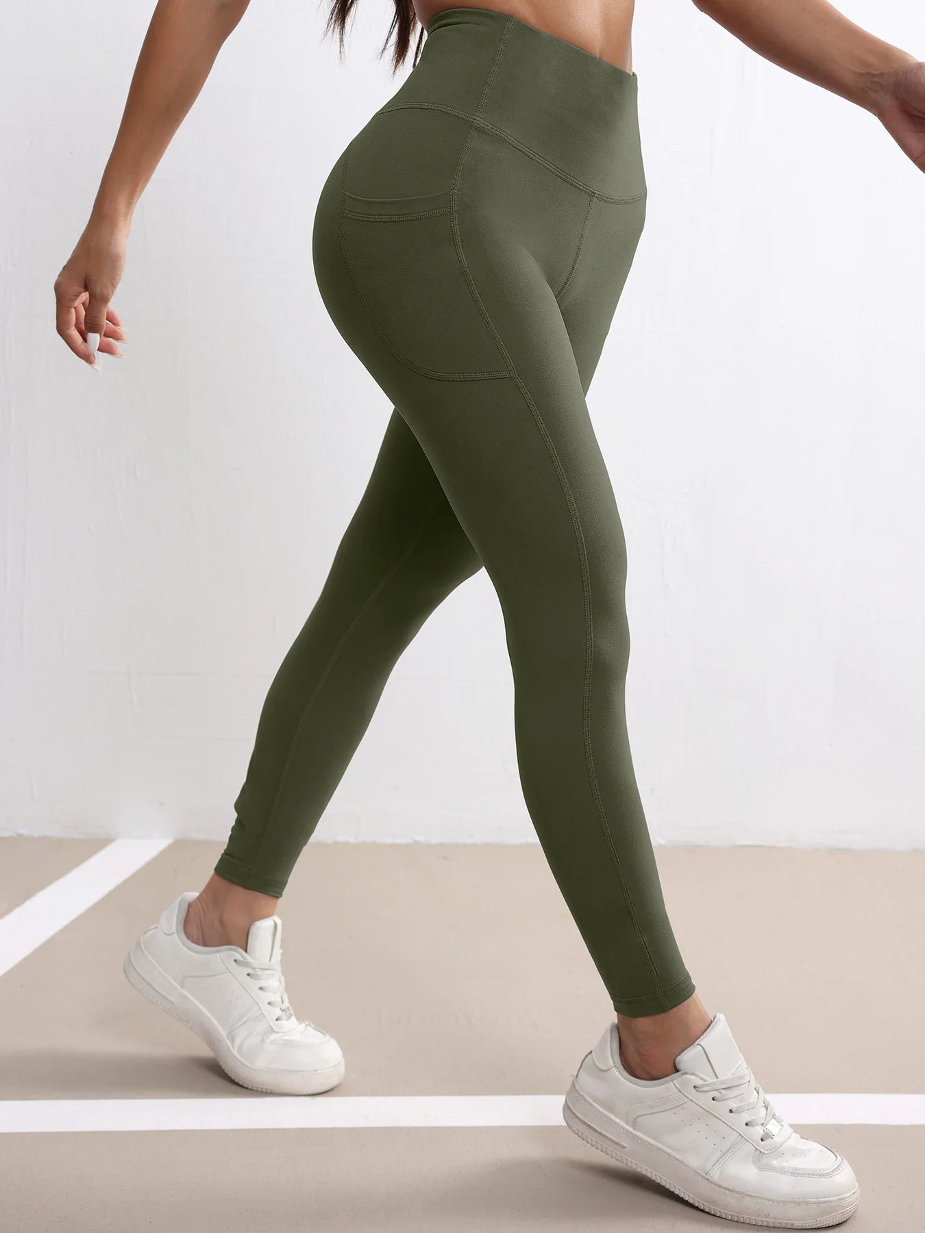 Pantalon de Yoga taille haute de couleur unie pour femmes, avec poches, Leggings de Compression pour le sport, le Fitness, la course à pied