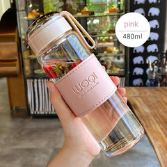 Bouteille en verre Portable de 340ML et 480ML, mignonne, résistante à la chaleur, pour boire de l'eau froide, du jus de thé, avec couvercle à vis, filet filtrant facile à transporter