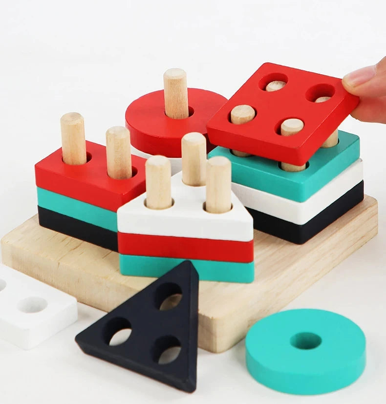 Puzzle Montessori pour enfants de 1 à 3 ans jouets en bois blocs de construction apprentissage document forme match