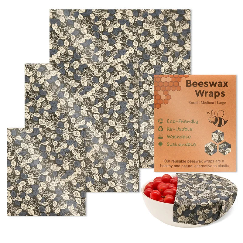 Beeswax Food Wrap 3-Piece Set, Reusable Eco-Friendly Organic Cotton Wax Fabric, Household Plastic Wrap Replacement, Washable Lemon Pattern