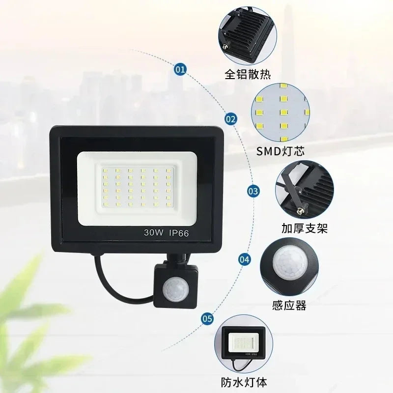 Éclairage LED étanche projecteurs extérieurs lampe 220V projecteur LED 100W 50W 30W 20W 10W pour jardin Garage rue applique murale
