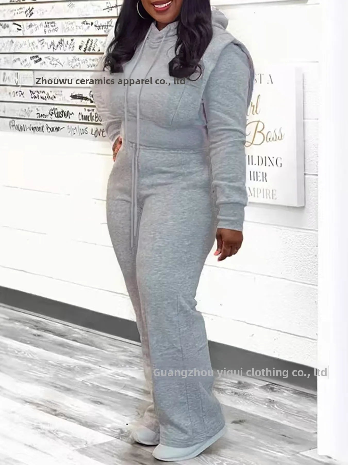 Ensemble deux pièces à la mode pour femmes, grande taille, sweat à capuche de couleur Pure, pantalon à jambes droites, avec cordon de serrage, tenue décontractée de Style de rue