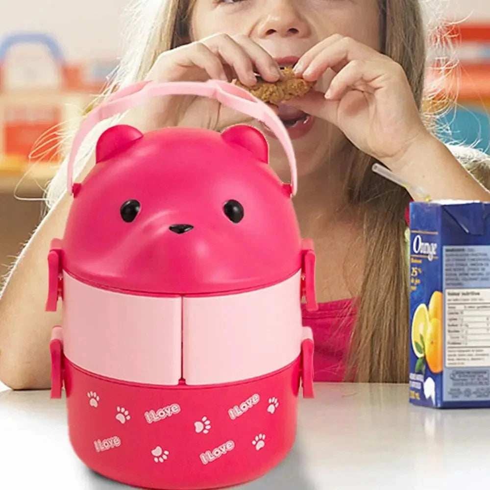 Boîte à lunch isotherme portable pour enfants, ensemble de conteneurs à lunch empilables, lunettes de dessin animé Bento, forme d'ours, récipient de stockage des aliments