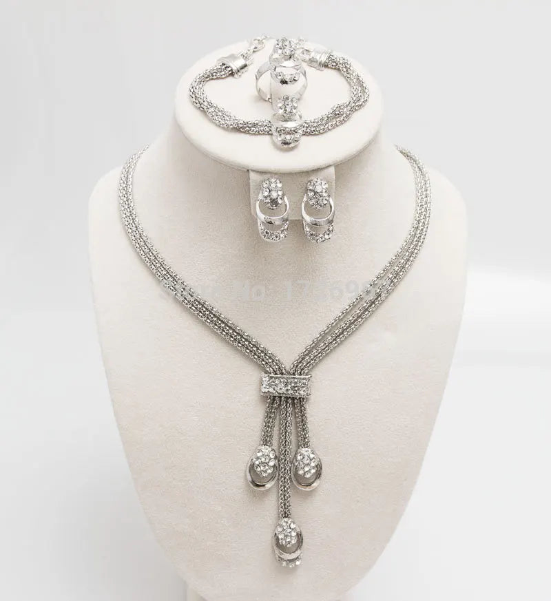 Ensemble de Bijoux en Forme de Carillon pour Femme, Bijoux en Or et Argent, Perles, Collier, Boucles d'Oreilles, Bracelet, Bagues, Livraison Gratuite, Dernière Mode